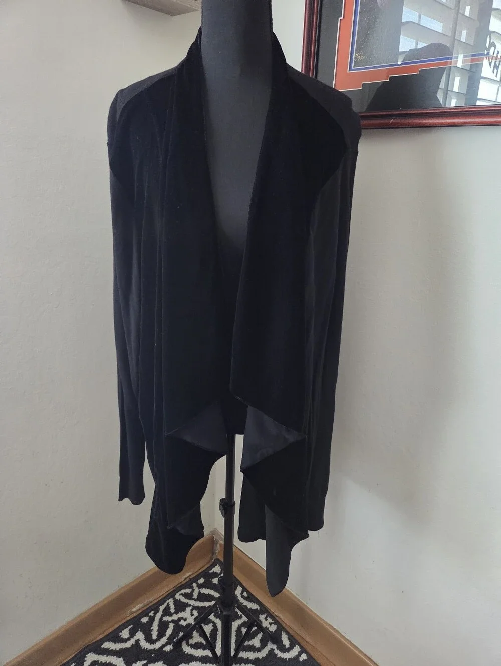 Michael Kors Black Draped Open-Front Velvet Mixed Media Sweater Cardigan 3X